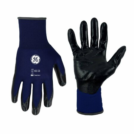 GE Nitrille Dipped Gloves, Black/Blue, 13 GA, 1Pair, L GG215LC